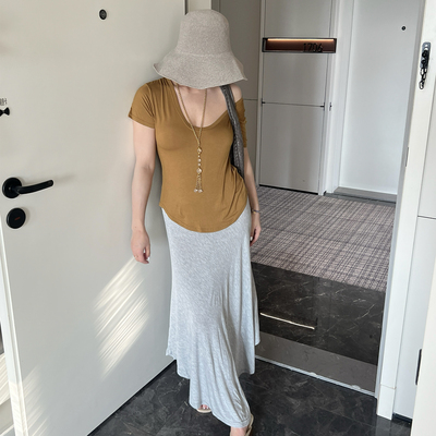 SECRET DINDI 清丽脱俗 弧形大裙摆莫代尔半身裙女夏复古高腰长裙