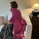 SECRET DINDI费洛伊德正玫红色一字肩多穿法连衣裙休闲风通勤裙子