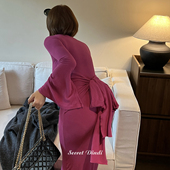 SECRET DINDI费洛伊德正玫红色一字肩多穿法连衣裙休闲风通勤裙子