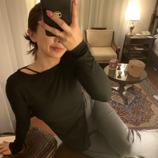 上衣 长袖 DINDI 春夏日常一字领松弛感显瘦不规则纯欲气质防晒罩衫