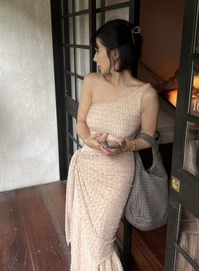 SECRET DINDI 欧若风 肌理感蕾丝无袖连衣裙女夏复古高腰显瘦长裙