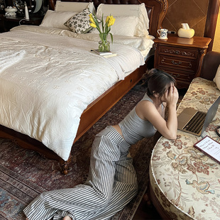 子潮 life老钱风低腰松弛感微轮廓条纹直筒拖地裤 DINDI 春夏Chill