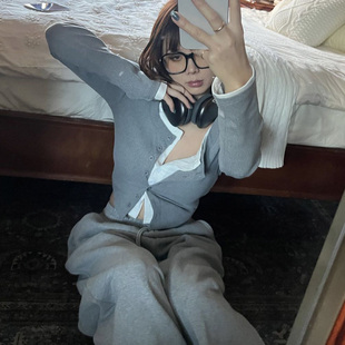 螺纹打底层次感T恤上衣女 设计两件套叠穿开衫 DINDI 2023秋冬新款