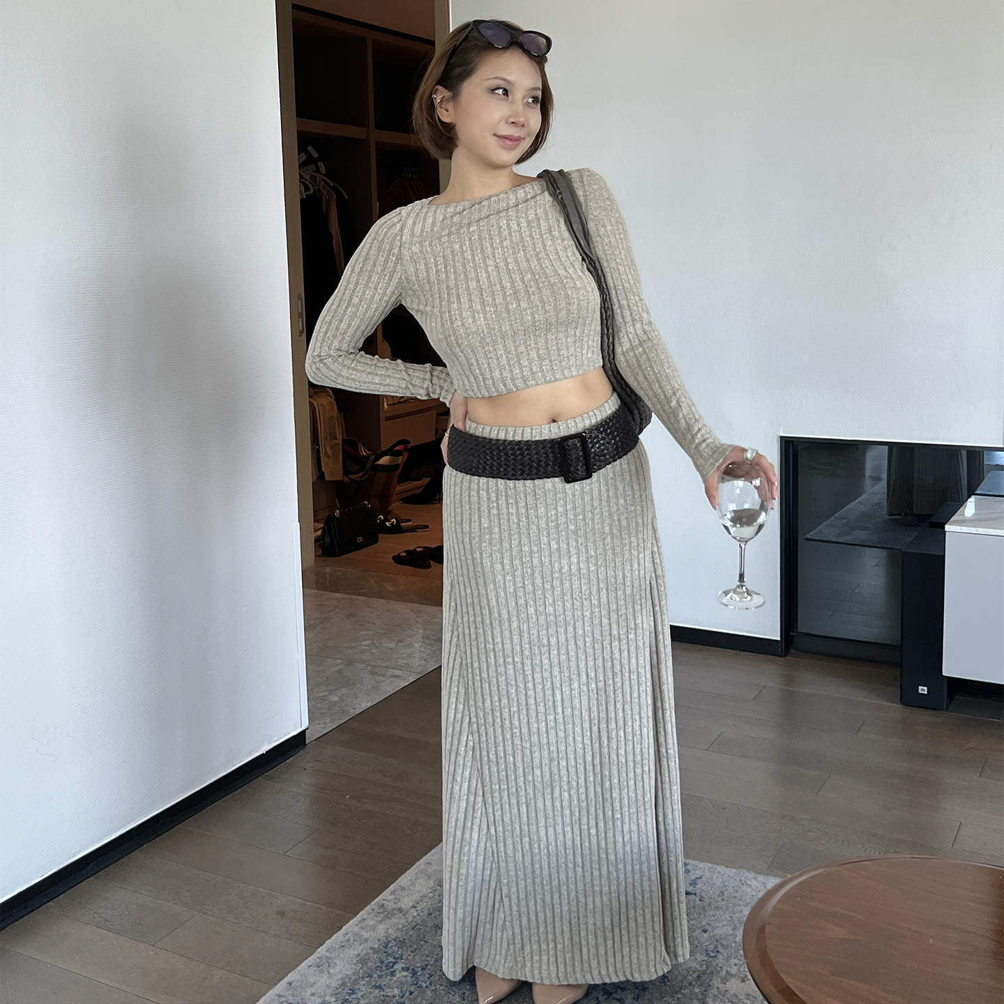 SECRET DINDI秋日街头毛绒粗抗条百搭通勤休闲风短款修身套装女