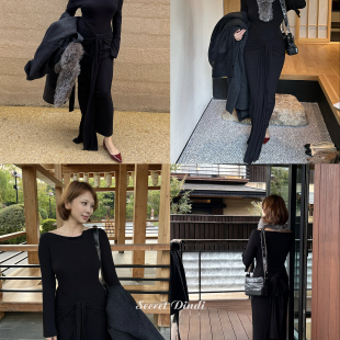 SECRET 裙子 DINDI黑巴克一字肩绑带多穿连衣裙休闲风百搭通勤修身