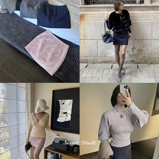 包裙气质百搭通勤休闲风中腰裙子 短款 SECRET DINDI奶皮子挺拔四季