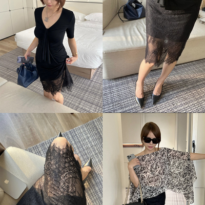 SECRET DINDI 灵韵熠动 好搭黑色蕾丝半身裙女早秋修身显瘦裙子