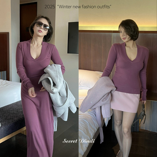 上衣女 修身 SECRET DINDI腌渍玫瑰月牙领连衣裙休闲风百搭通勤长袖