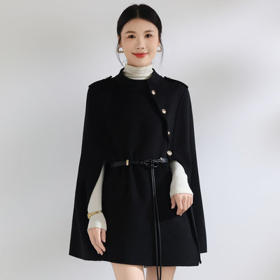 双面呢羊毛斗篷大衣女中长款披肩