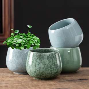 哥窑水仙花盆陶瓷铜钱草水培绿萝睡莲碗莲金钱草水养专用盆缸无孔