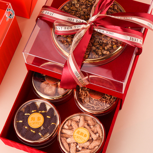 中秋双层五宝礼盒西洋参燕窝元贝鹿茸滋补品药材通用包装空盒高档