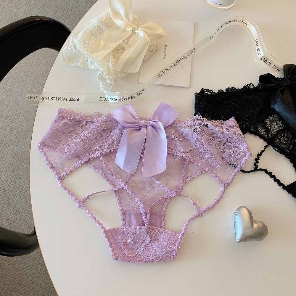 法式蝴蝶结性感镂空女士内裤纯欲低腰诱惑蕾丝新款三角裤少女