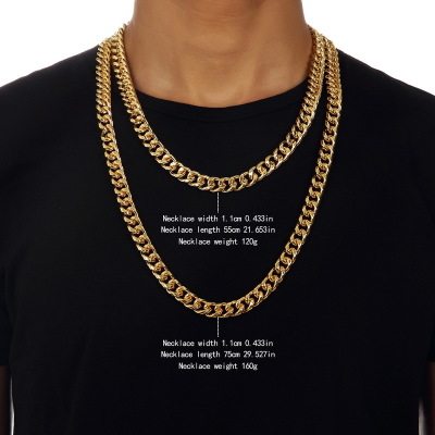 新款古巴超闪18K大金链子男女嘻哈金项链夜店hiphop情侣说唱链条