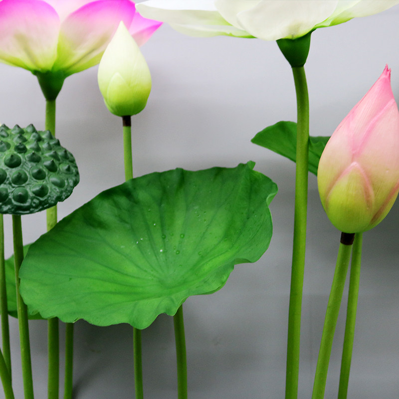 PU手感套装水池造景装饰假花供佛仿真花仿真带杆莲花荷花莲蓬荷叶