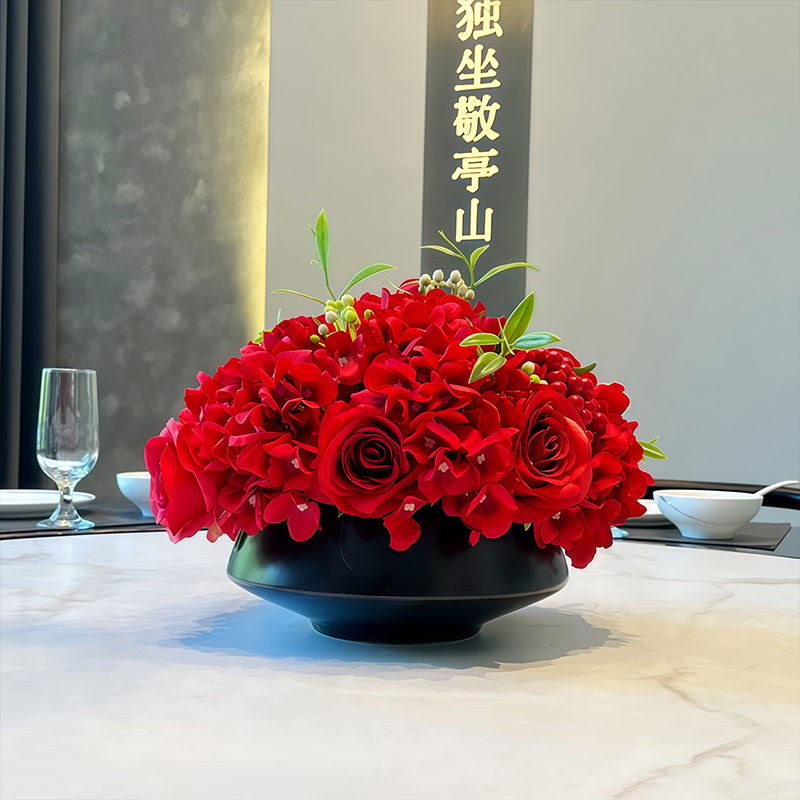酒店餐桌花摆花仿真花大圆桌转盘中间摆件高端轻奢高档装饰品插花