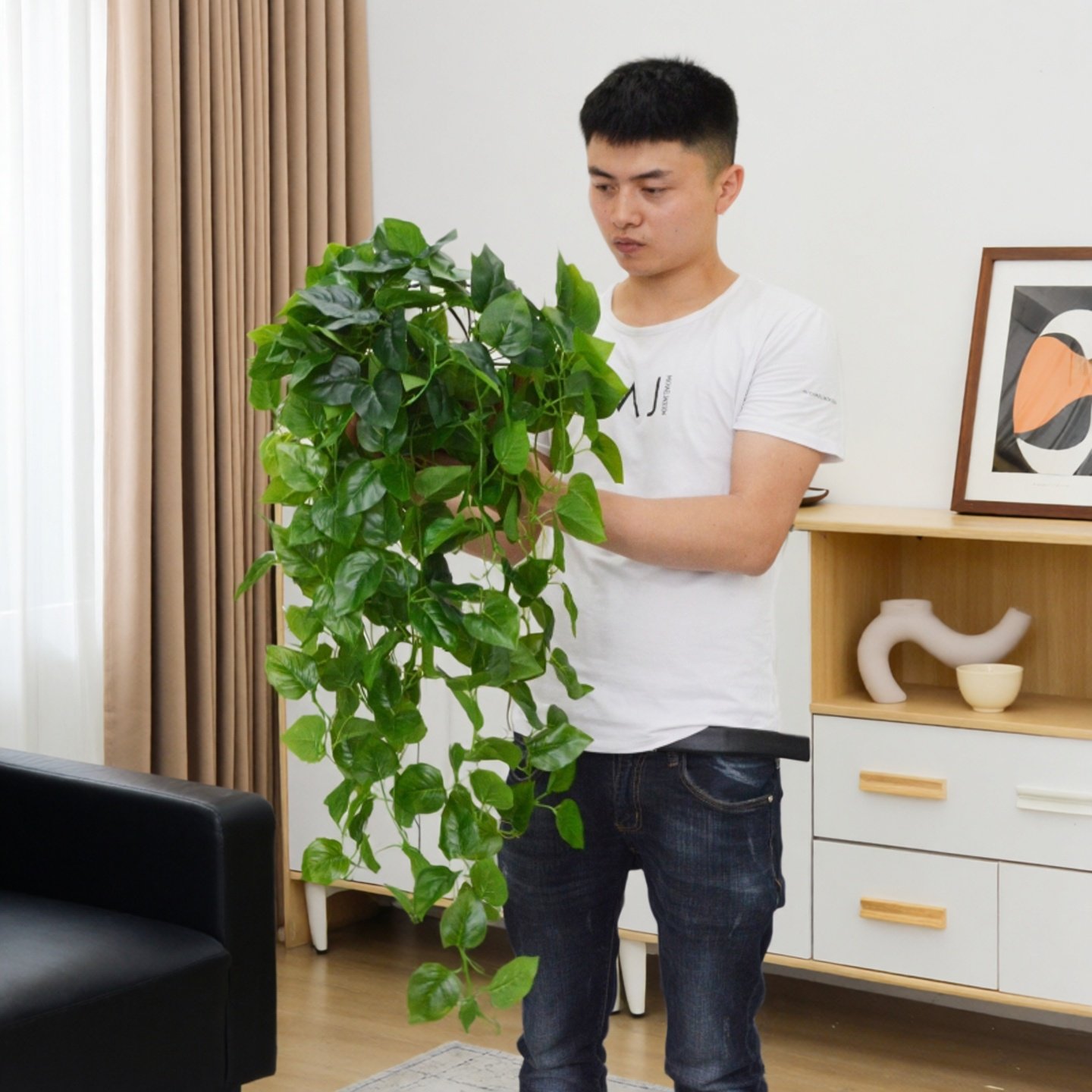 假花新款绢花套装植物吊兰客厅藤蔓绿植仿真绿萝吊篮盆栽吊顶装饰