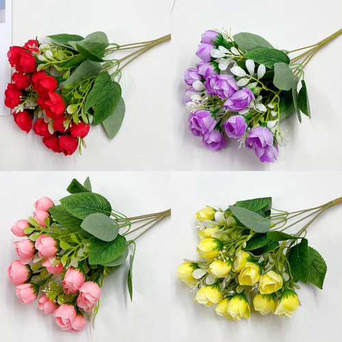 假花仿真花束单支塑料绢花玫瑰绢布干花花坛栅栏小把插花田园装饰