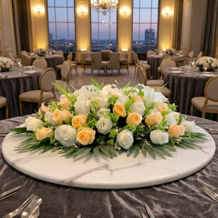 餐厅餐桌花摆花仿真花桌面花艺摆件酒店饭店圆桌中间转盘装饰假花