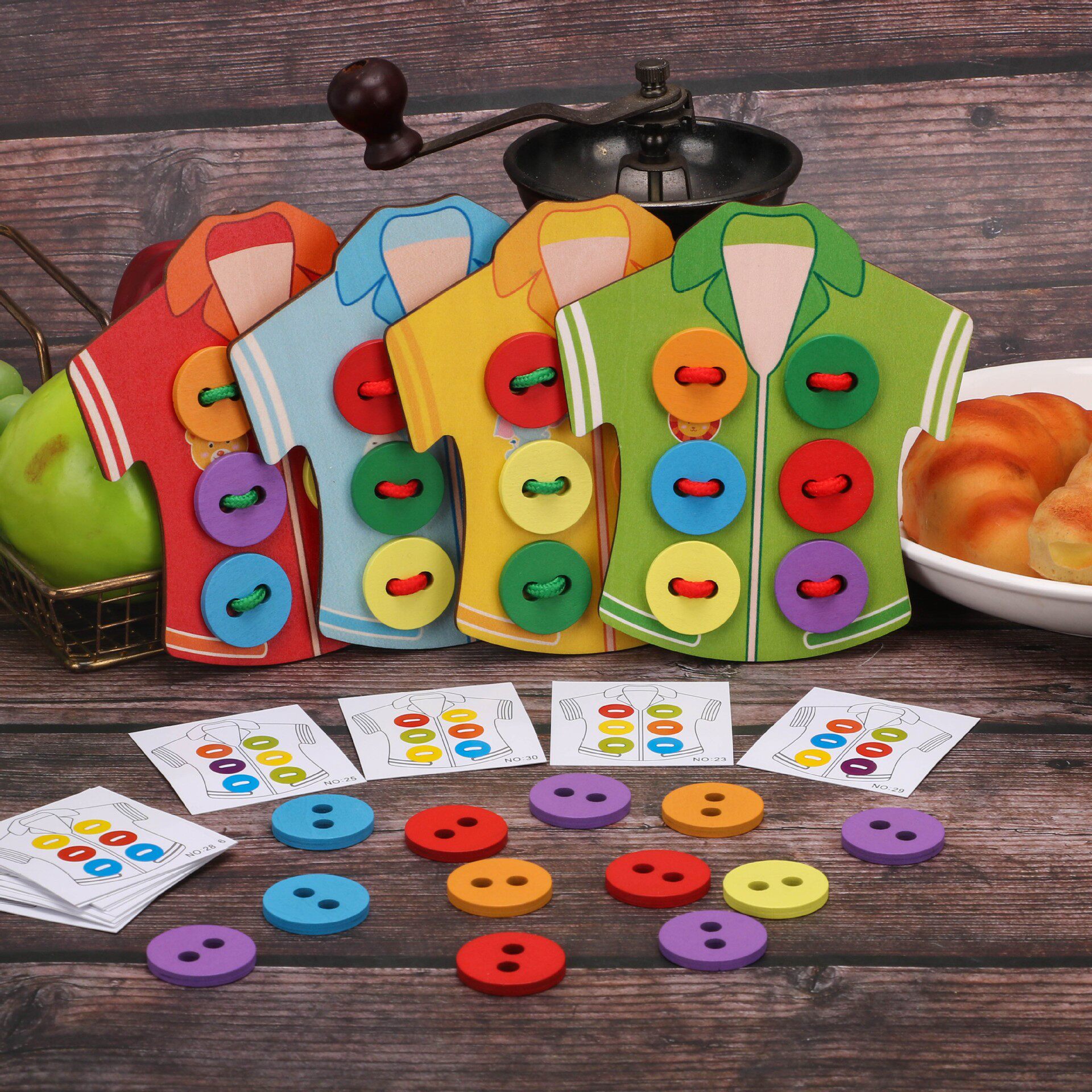 木制纽扣穿线板幼儿园宝宝儿童鞋带穿绳玩具串珠早教益智教具积木