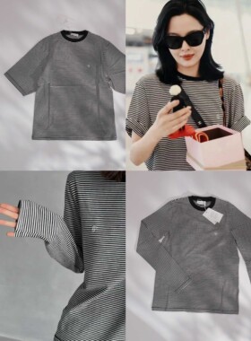 【年中折扣】AB 现货 25早春条纹宽松圆领长袖短袖T恤