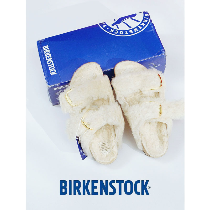 Birkenstock大金扣羊羔毛拖鞋