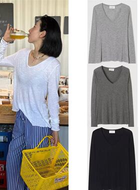 现货 American Vintage 25秋冬 基础经典V领长袖上衣打底衫 JAC52