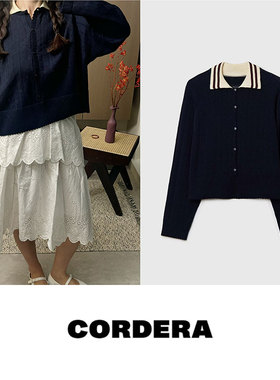 【年中折扣】Cordera 25SS polo海军领藏蓝长袖针织衫上衣252009