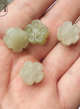 diy天然青白玉耳坠雕花小配件