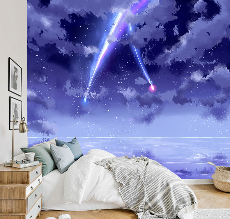 你的名字日式动漫壁纸蓝色星空流星唯美场景卧室客厅沙发背景壁画