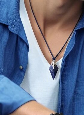 波塞冬三叉戟蓝纹石吊坠项链情侣欧美高级感轻奢颈链潮流小众颈饰