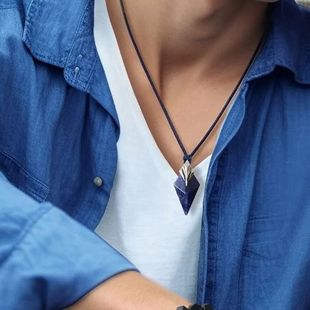 波塞冬三叉戟蓝纹石吊坠项链情侣欧美高级感轻奢颈链潮流小众颈饰