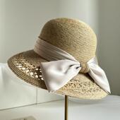 2026新款 法式 优雅蝴蝶结镂空编织草帽大檐遮阳草编防晒帽拉菲草帽