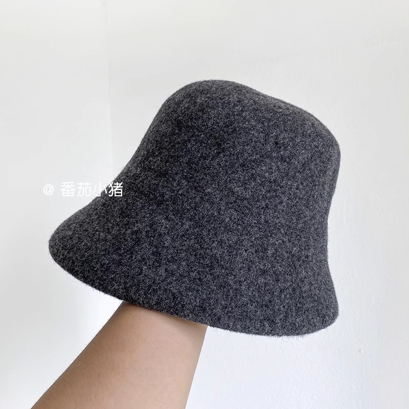 毛线帽子女秋冬时尚渔夫帽羊毛针织帽日系纯色大头围保暖礼帽盆帽