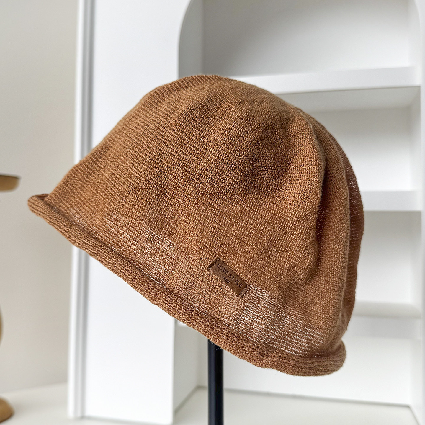 透气亚麻镂空冷帽大头堆堆帽套头帽薄款2026春夏新款橘色黑色奶茶