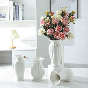 花瓶陶瓷客厅高颜值插花花器白色轻奢高级感餐桌家居装 饰品小摆件
