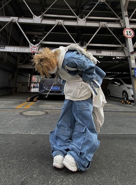 DMENSION23SS设计感小众vibe风多口袋错位拼接牛仔套装男女同款