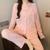 睡衣女士春秋季 长袖 翻领开衫 甜美简约风印花新款 家居服套装 可外穿