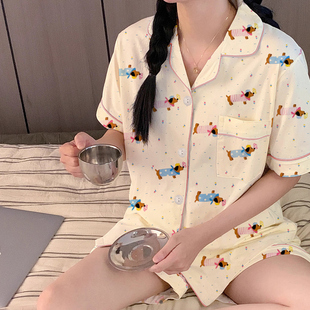 外穿 韩版 ins风甜美可爱腊肠狗夏季 睡衣短袖 卡通少女家居服套装