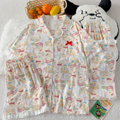 蝴蝶结时尚 高颜值短袖 三件套荷叶花边亲肤柔软仿棉气质学生家居服