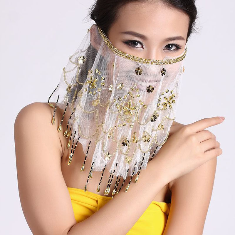 肚皮舞梅花亮片面纱巾遮脸配饰印度新疆舞蹈服装头饰面饰演出道具