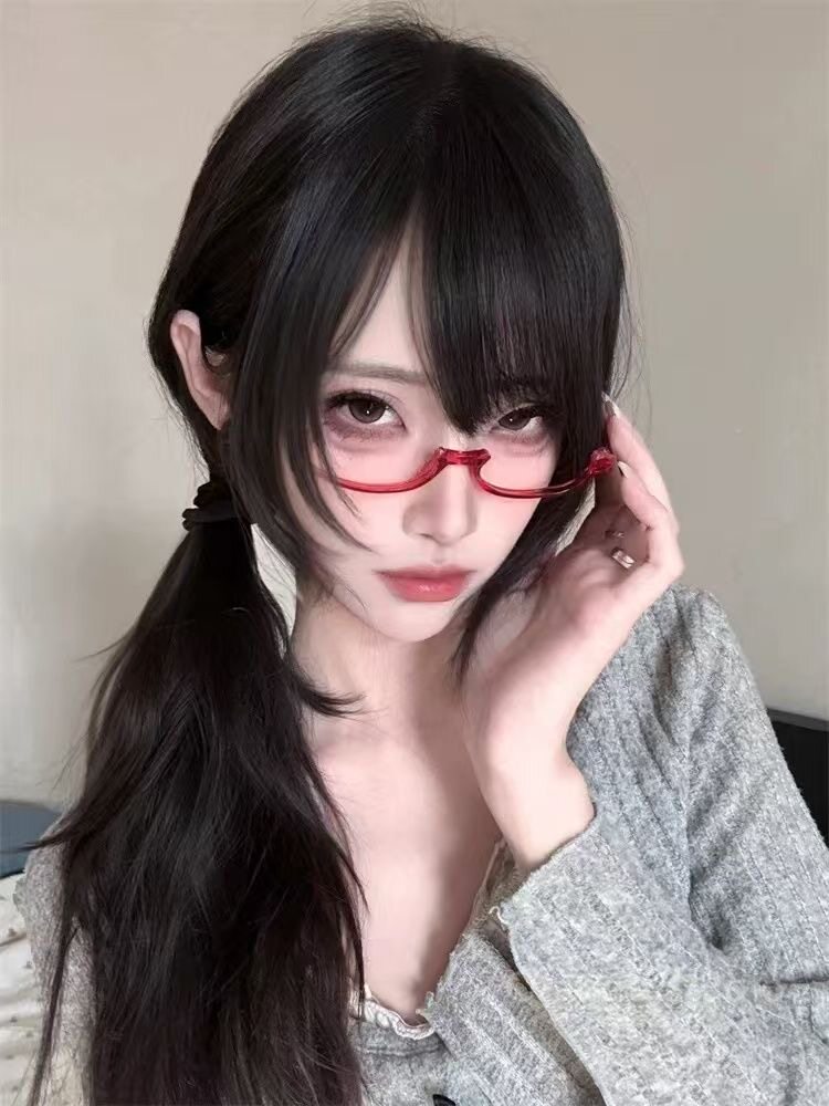日系亚文化红色半框椭圆眼镜甜酷辣妹镜架二次元cosplay拍照镜框
