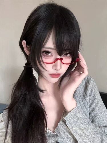 日系亚文化红色半框椭圆眼镜甜酷辣妹镜架二次元cosplay拍照镜框