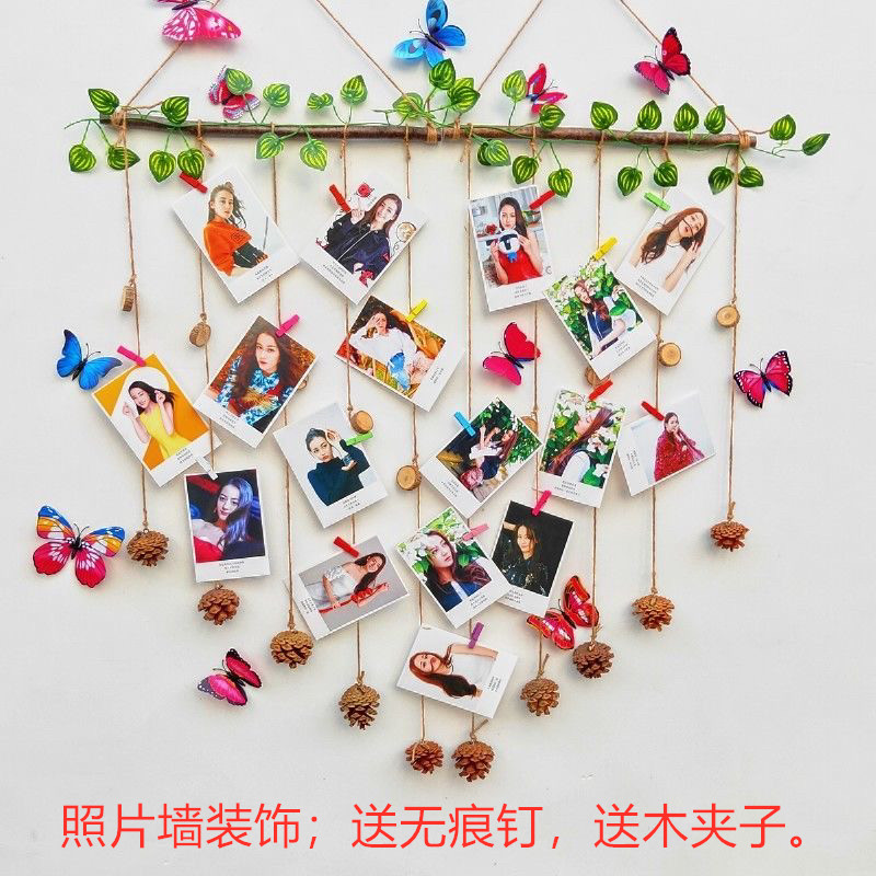 照片墙装饰墙面壁饰夹照片夹子麻绳松果树枝简约田园家居客厅卧室