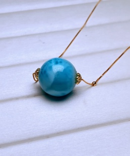 太太的珠宝 海纹石项链拉力玛圆珠天空蓝油润颜色尺寸约17-19mm