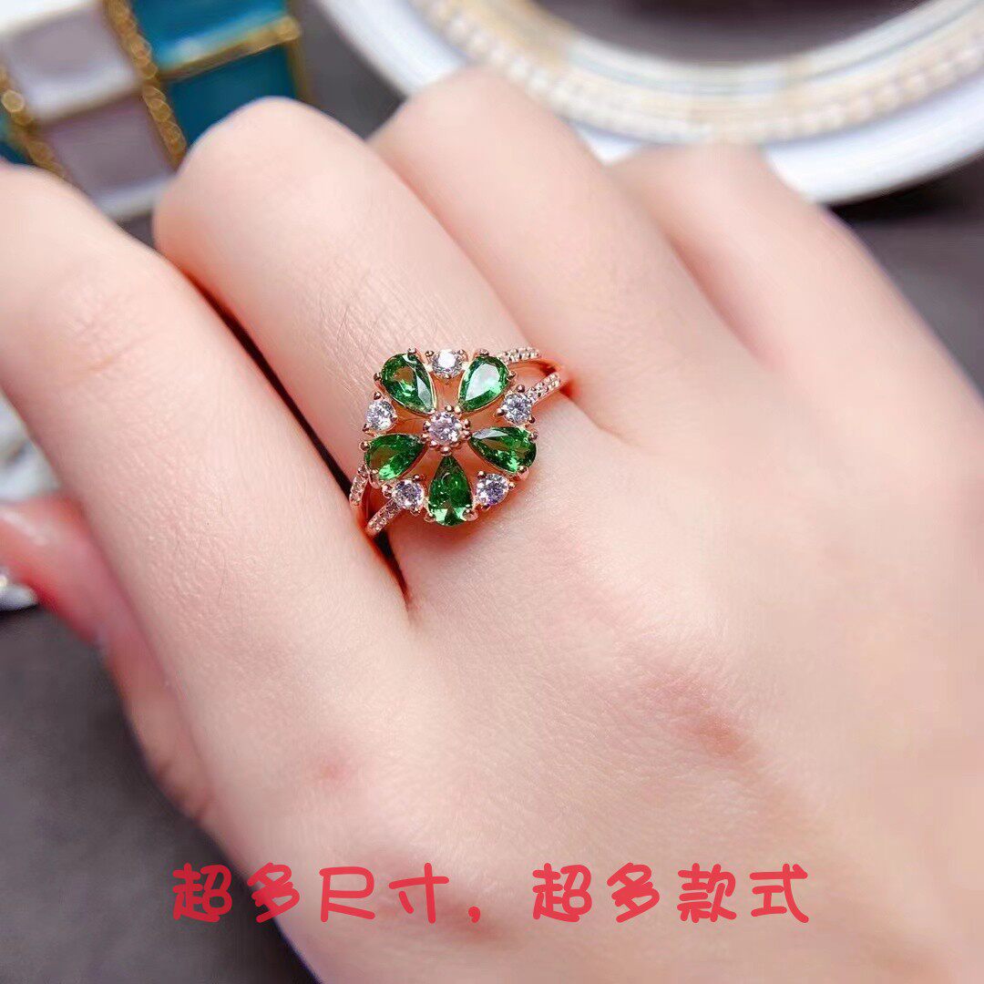 S925银戒指空托3*5mm5粒群镶戒托花朵可定制沙弗莱戒指清新减龄女