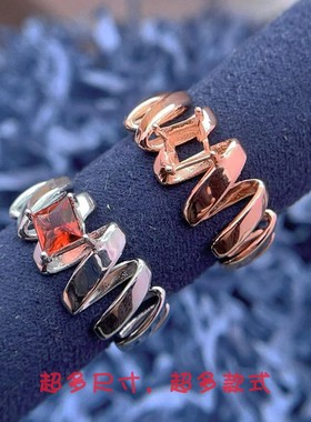 欧美风红色石榴石戒指S925银底托