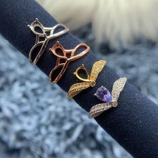 s925纯银戒指空托水滴形4*6/5*7mm皇冠设计钻石闪耀精致百搭银托