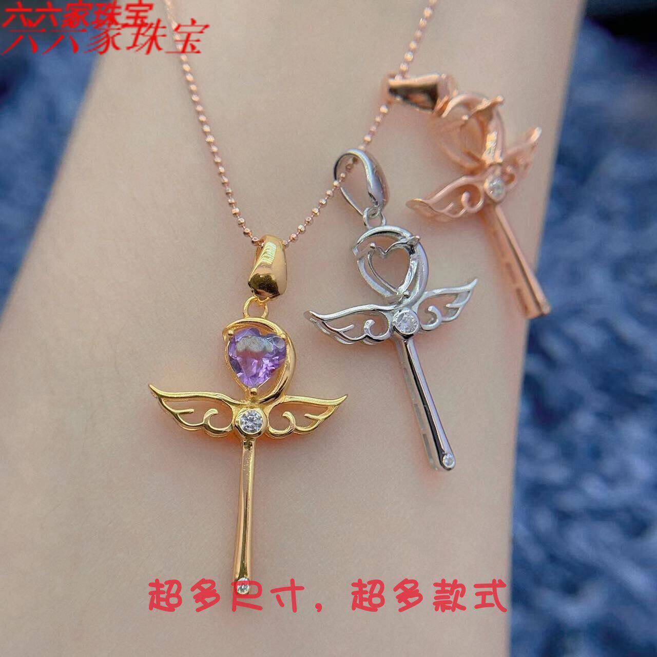 天然紫水晶仙女棒吊坠S925银项链