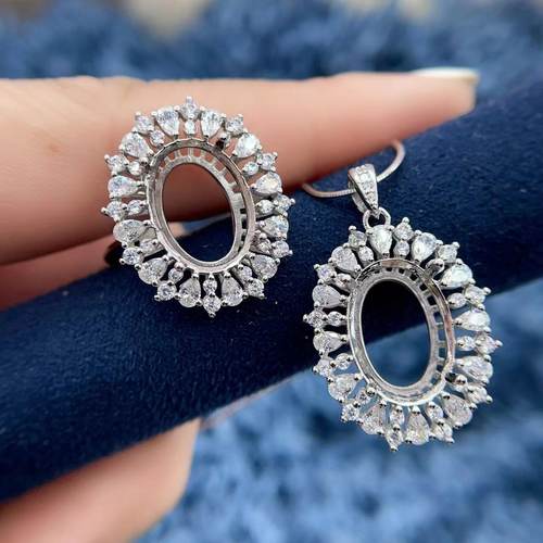 S925纯银戒指吊坠空托10*14mm