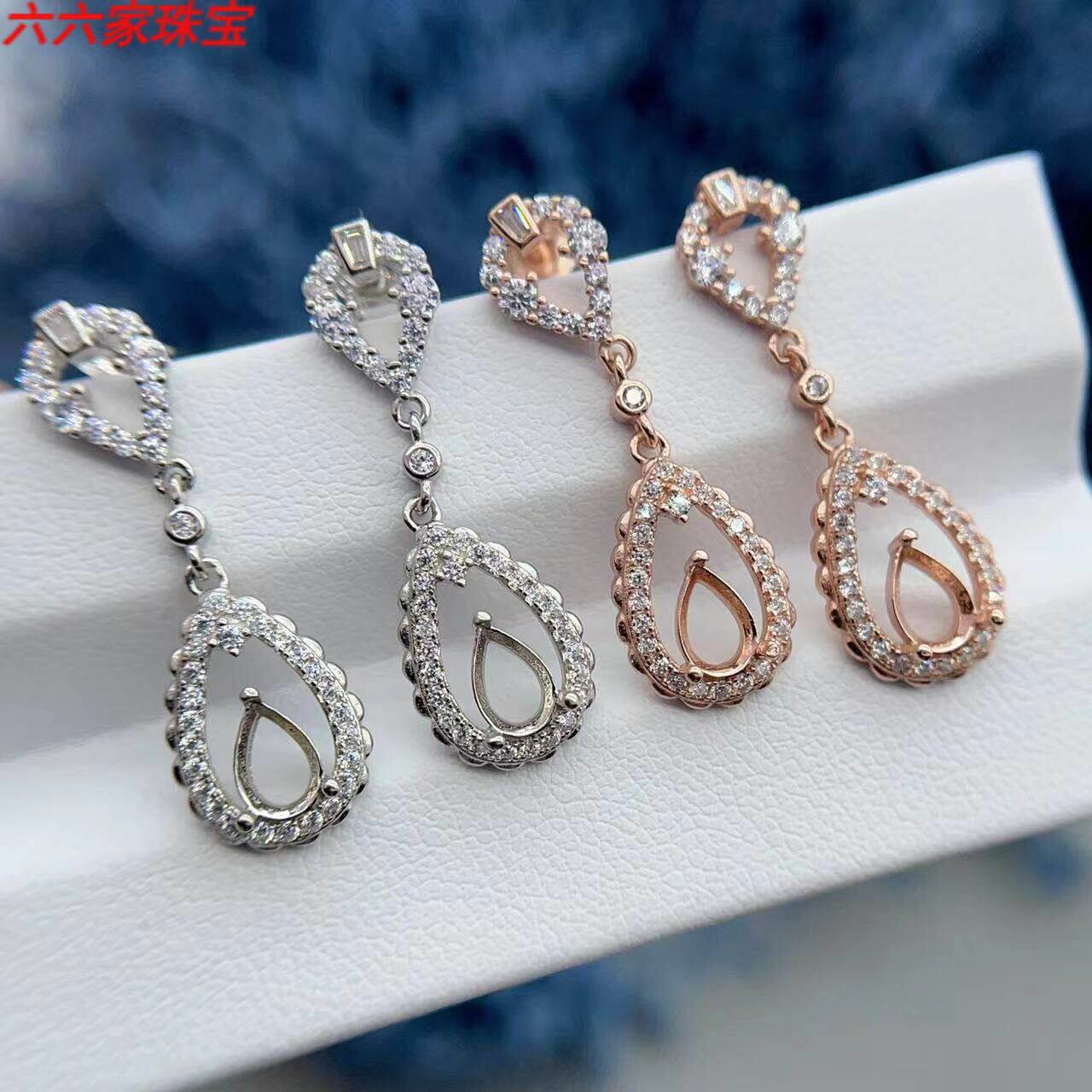 S925银托工厂耳环空托4*6mm精工